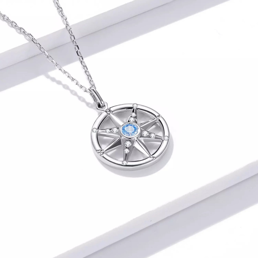 Colier din argint Blue Crystal Compass, Argint 925, Pentru Femei