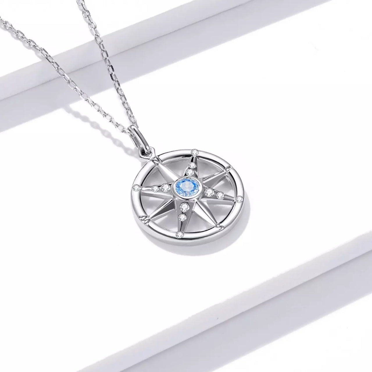 Colier din argint Blue Crystal Compass, Argint 925, Pentru Femei