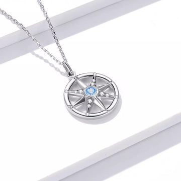 Colier din argint Blue Crystal Compass, Argint 925, Pentru Femei