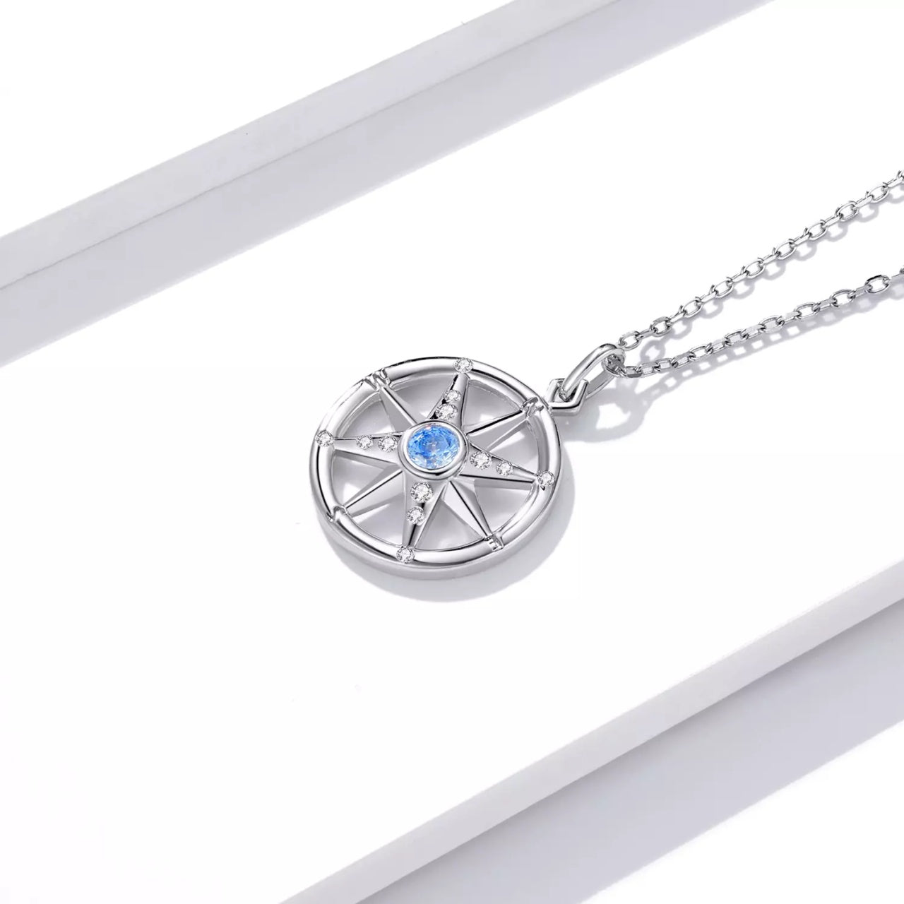 Colier din argint Blue Crystal Compass, Argint 925, Pentru Femei