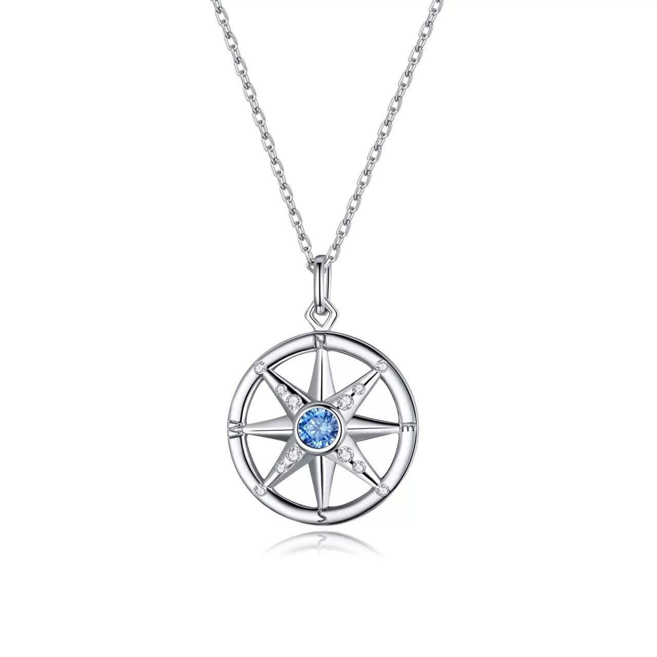 Colier din argint Blue Crystal Compass, Argint 925, Pentru Femei