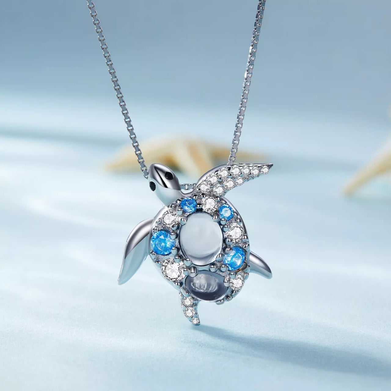 Colier din argint Blue Crystal Turtle, Argint 925, Pentru Femei