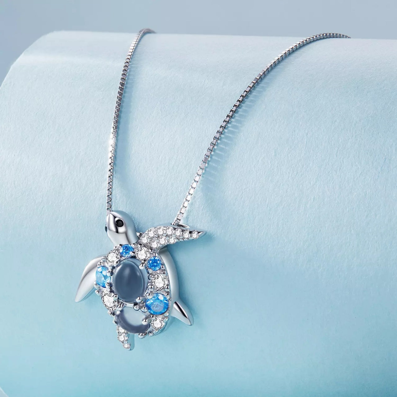 Colier din argint Blue Crystal Turtle, Argint 925, Pentru Femei