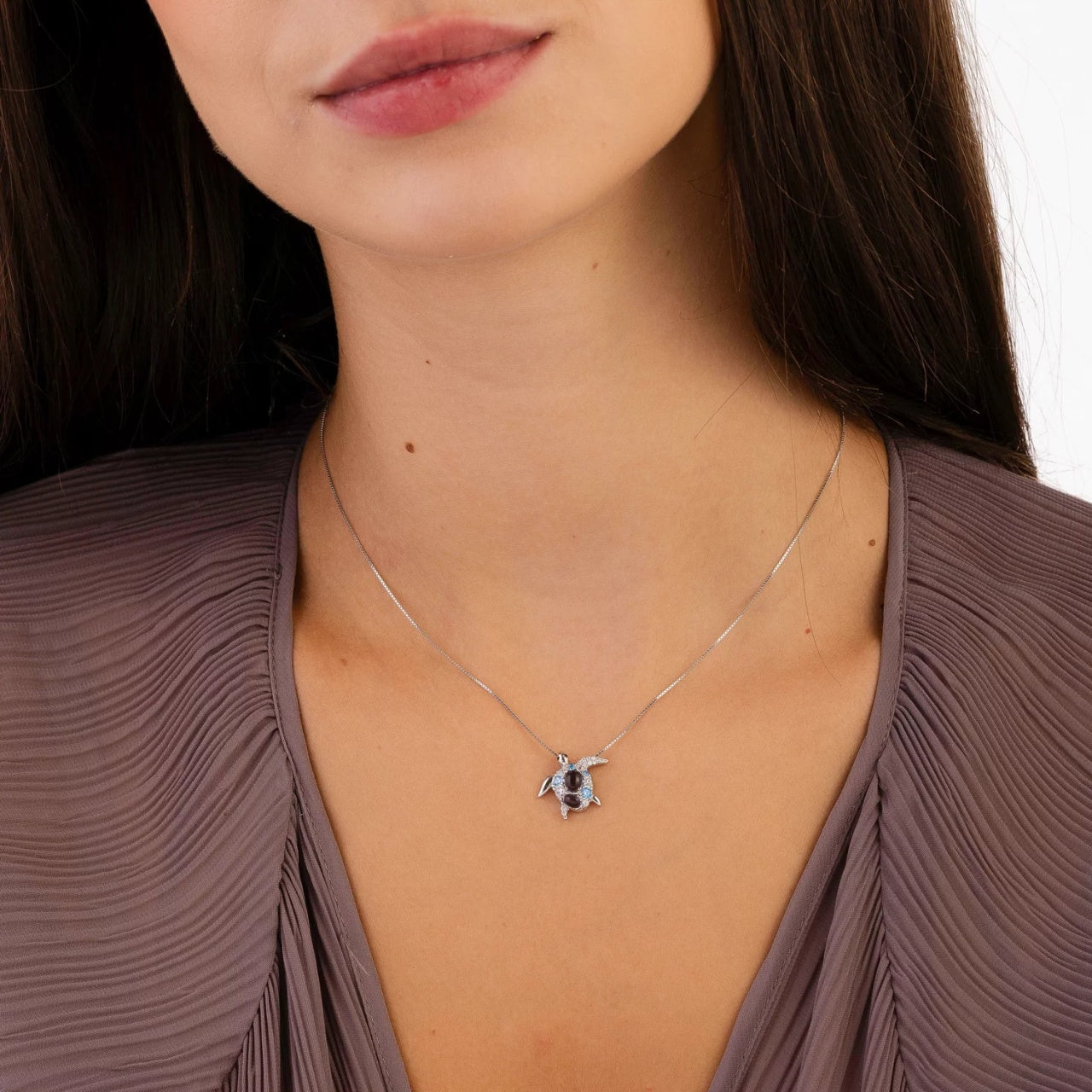 Colier din argint Blue Crystal Turtle, Argint 925, Pentru Femei
