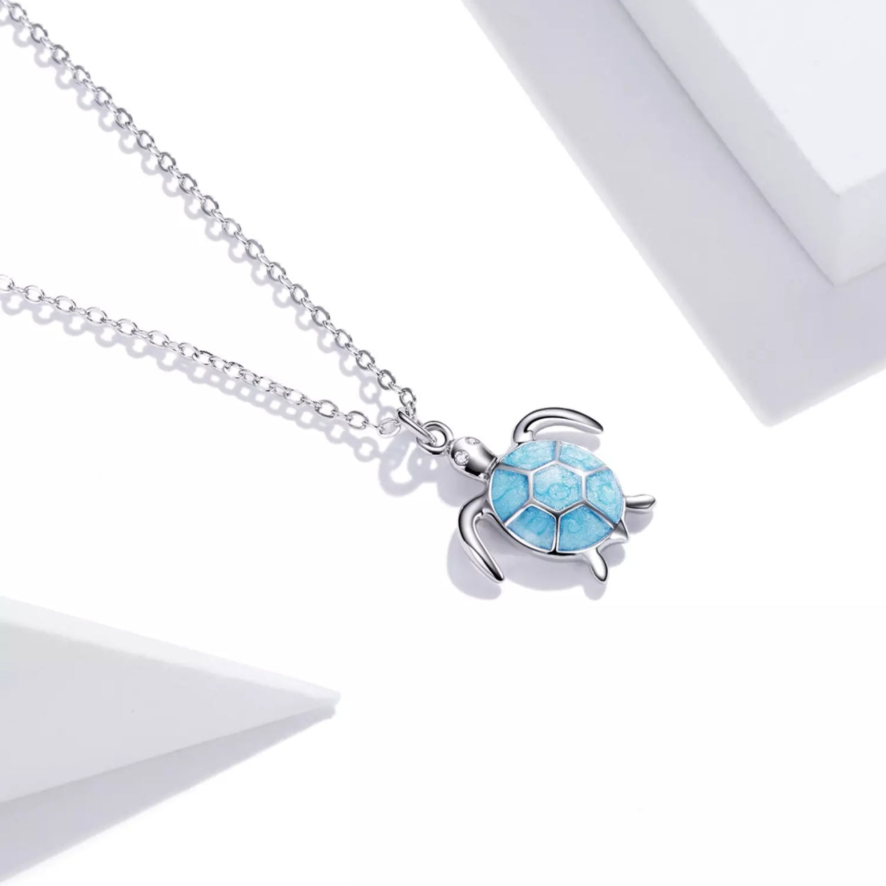 Colier din argint Blue Turtle, Argint 925, Pentru Femei