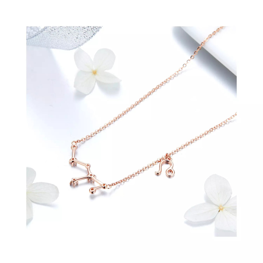 Colier din argint cu Constelatia Leu rose gold, Argint 925, Pentru Femei