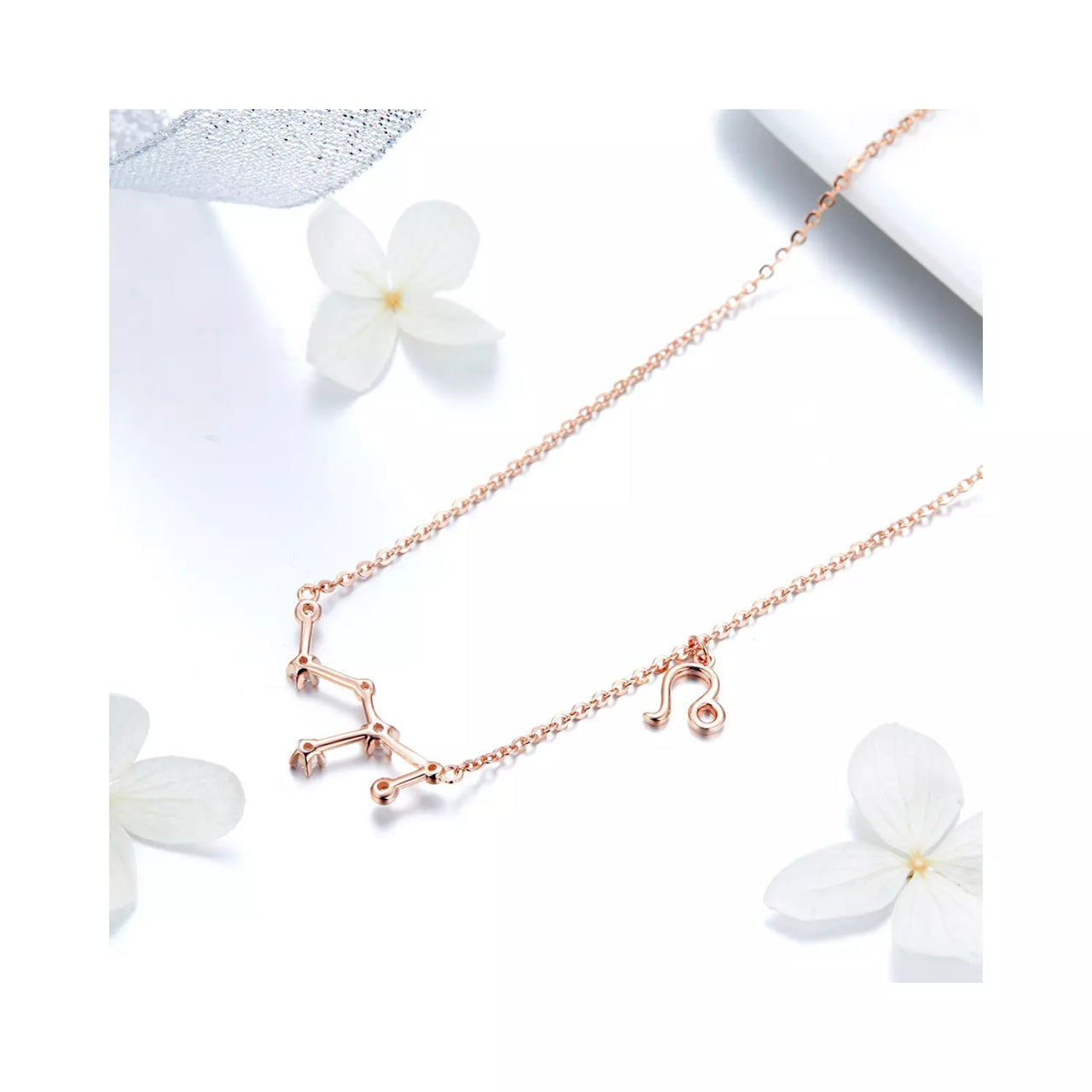 Colier din argint cu Constelatia Leu rose gold, Argint 925, Pentru Femei