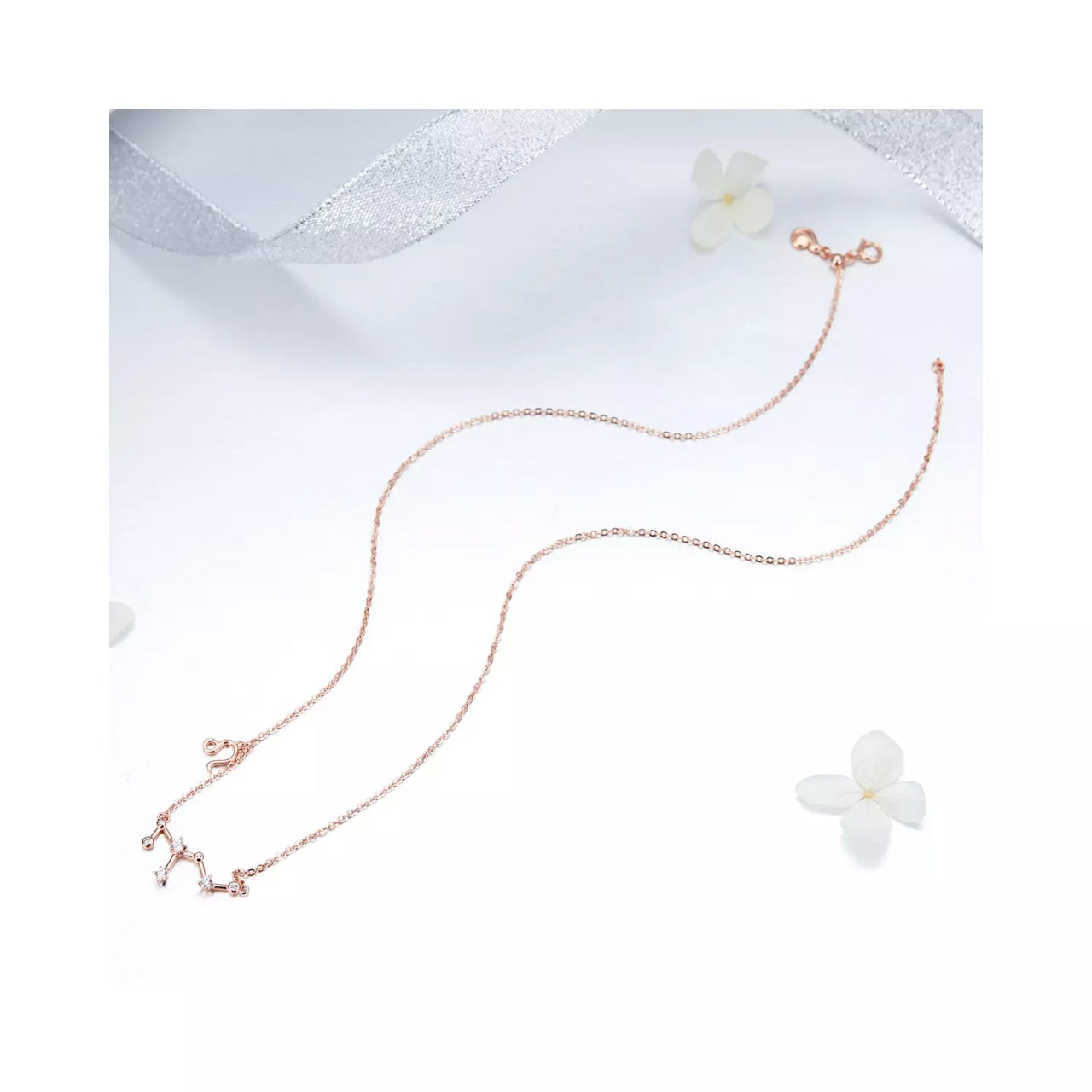 Colier din argint cu Constelatia Leu rose gold, Argint 925, Pentru Femei