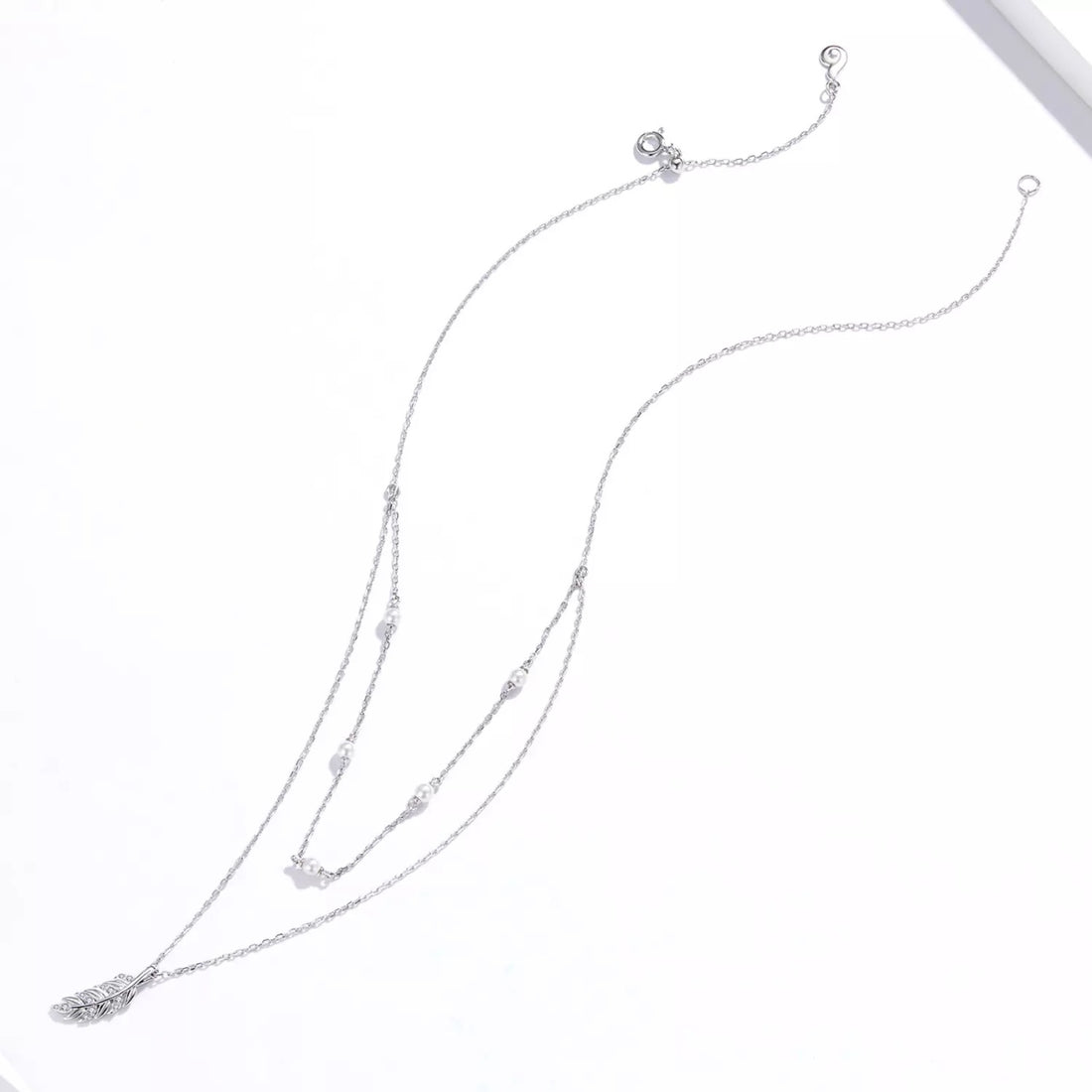 Colier din argint Double Chain Leaf, Argint 925, Pentru Femei