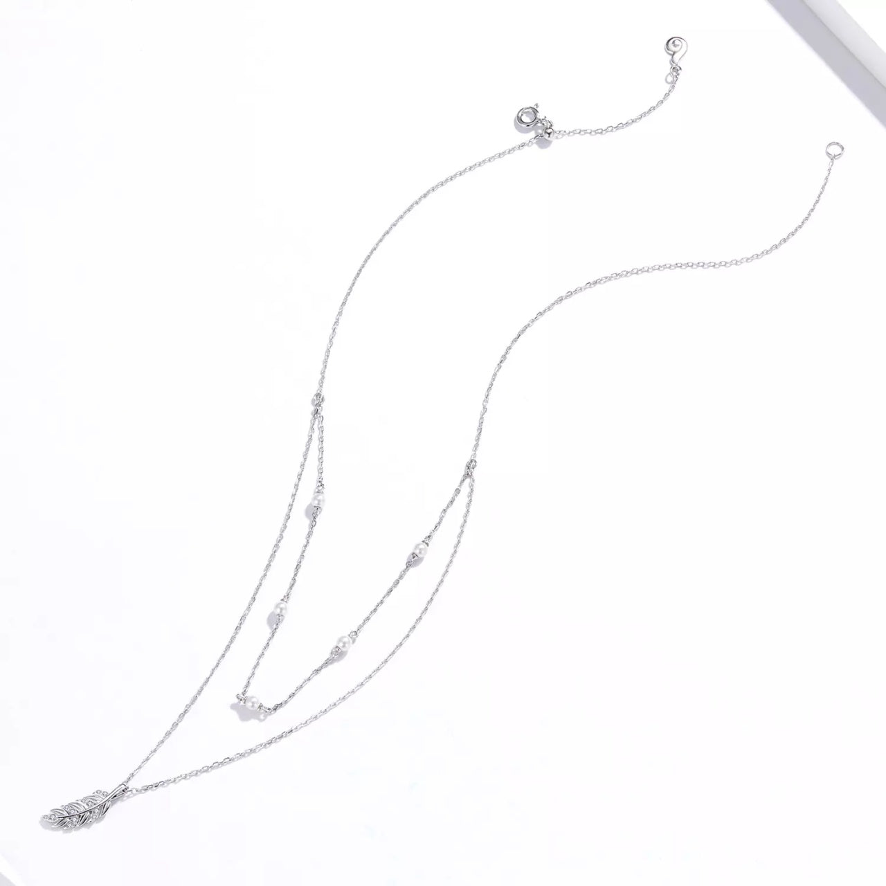Colier din argint Double Chain Leaf, Argint 925, Pentru Femei