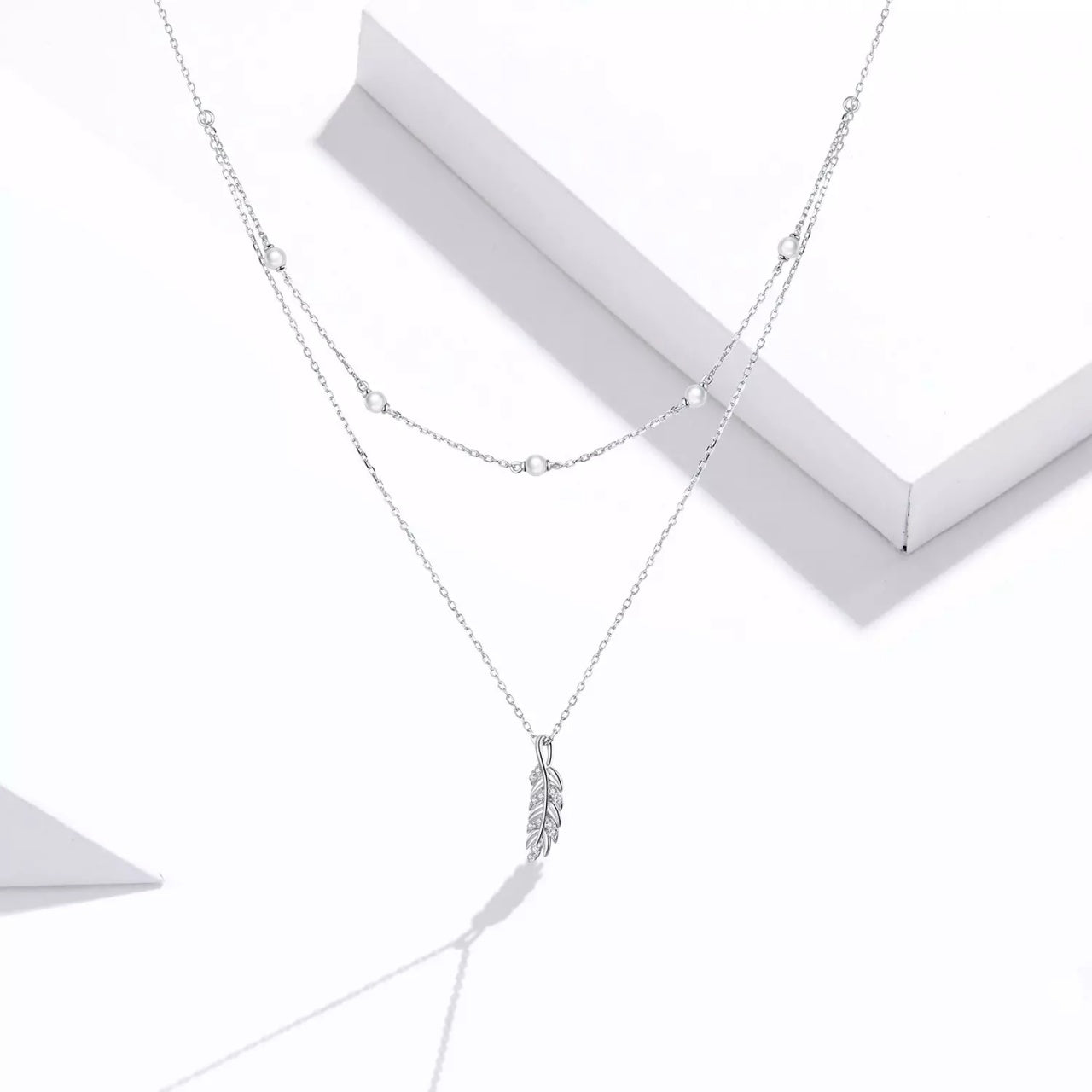 Colier din argint Double Chain Leaf, Argint 925, Pentru Femei
