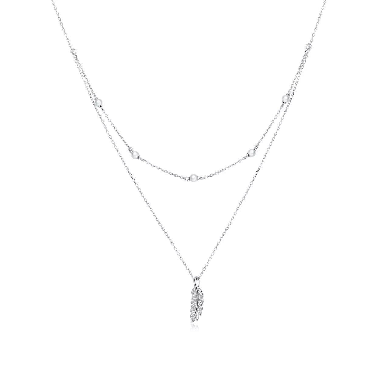 Colier din argint Double Chain Leaf, Argint 925, Pentru Femei