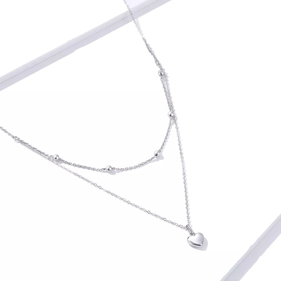 Colier din argint Double Chain Simple Heart, Argint 925, Pentru Femei 2.98g