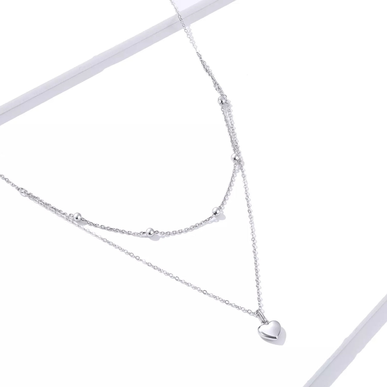 Colier din argint Double Chain Simple Heart, Argint 925, Pentru Femei 2.98g