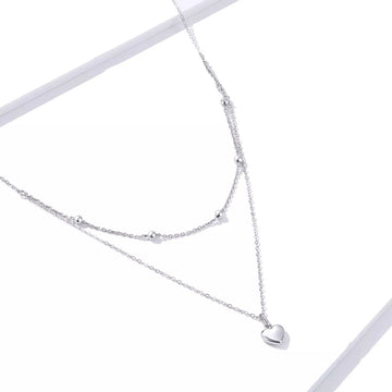 Colier din argint Double Chain Simple Heart, Argint 925, Pentru Femei 2.98g