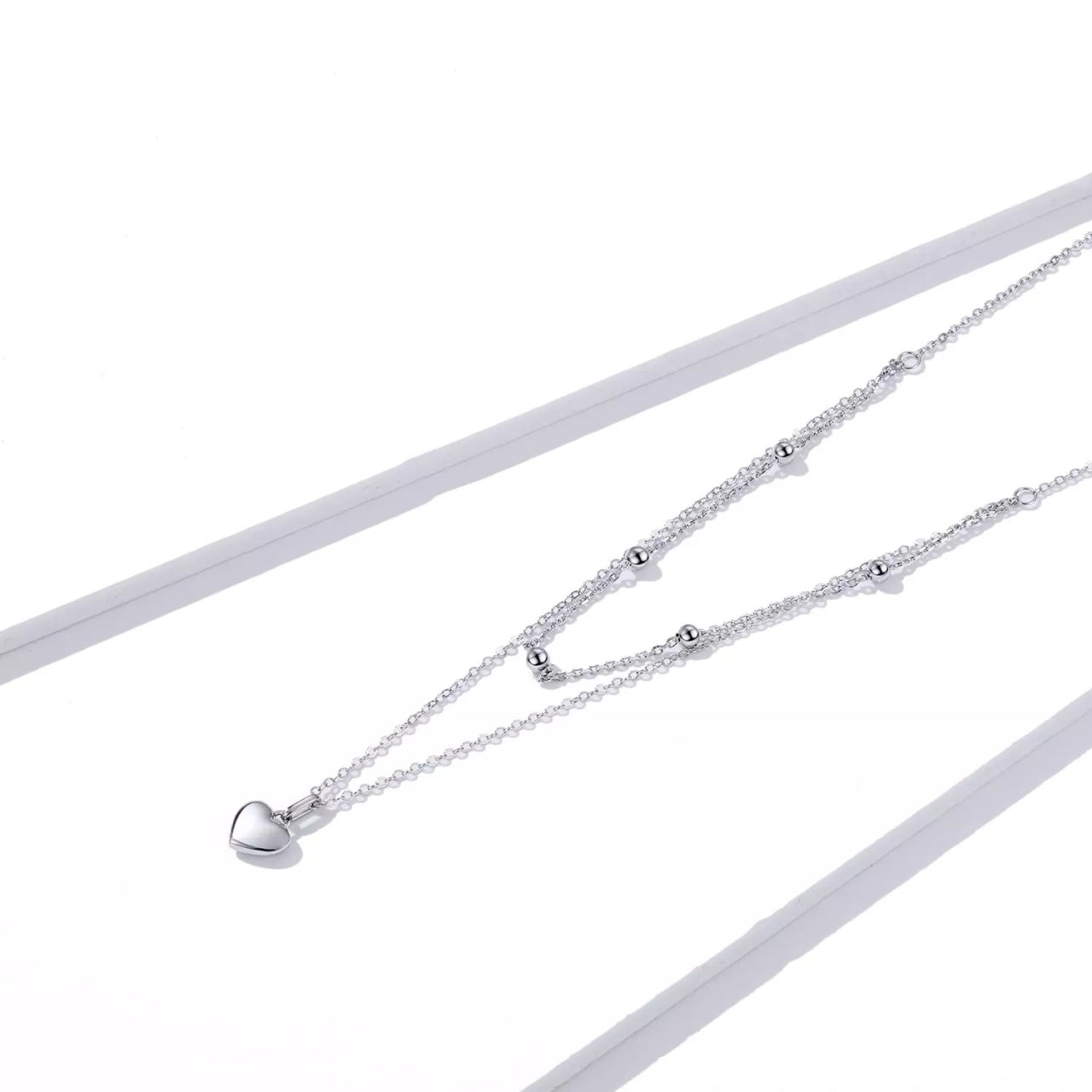 Colier din argint Double Chain Simple Heart, Argint 925, Pentru Femei 2.98g