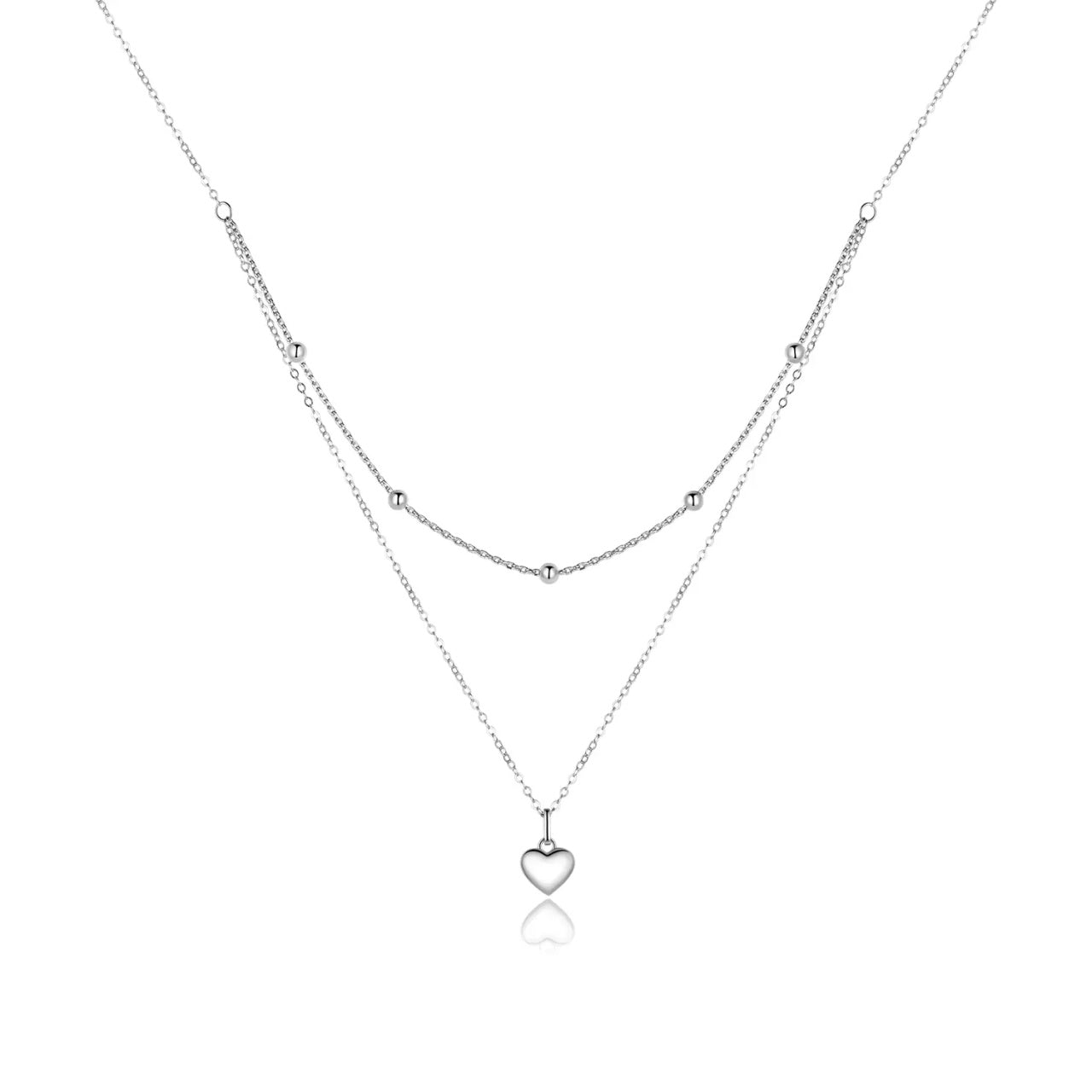 Colier din argint Double Chain Simple Heart, Argint 925, Pentru Femei 2.98g