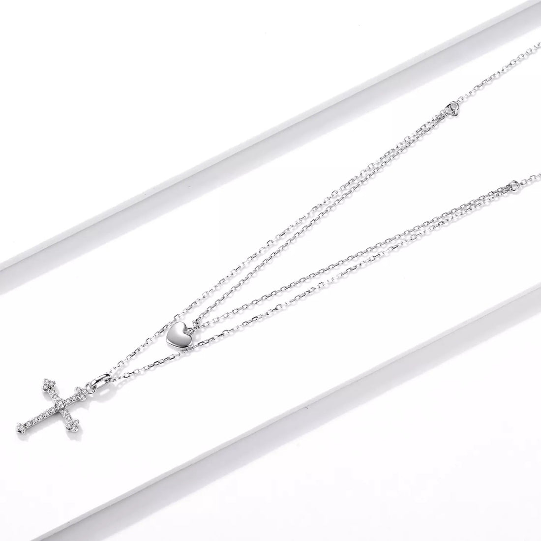 Colier din argint Double Cross Heart, Argint 925, Pentru Femei 2.9g