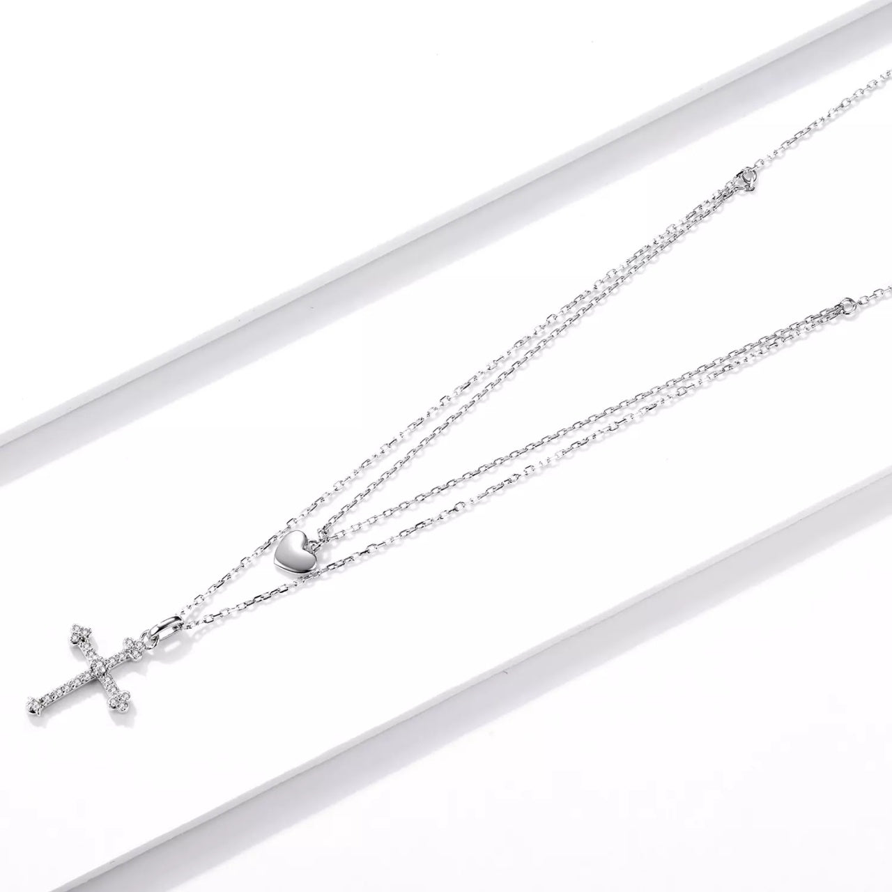 Colier din argint Double Cross Heart, Argint 925, Pentru Femei 2.9g
