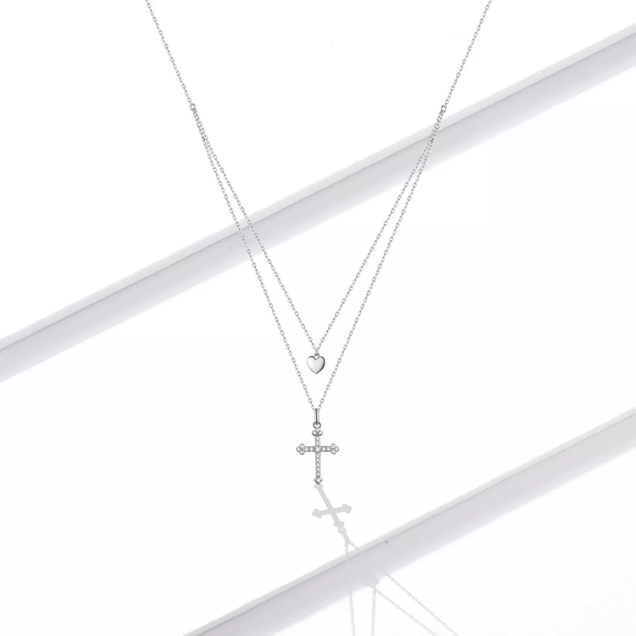 Colier din argint Double Cross Heart, Argint 925, Pentru Femei 2.9g