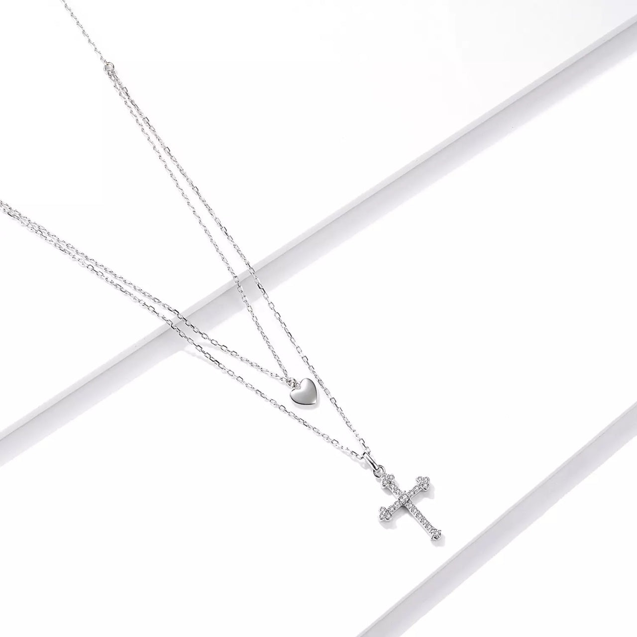 Colier din argint Double Cross Heart, Argint 925, Pentru Femei 2.9g