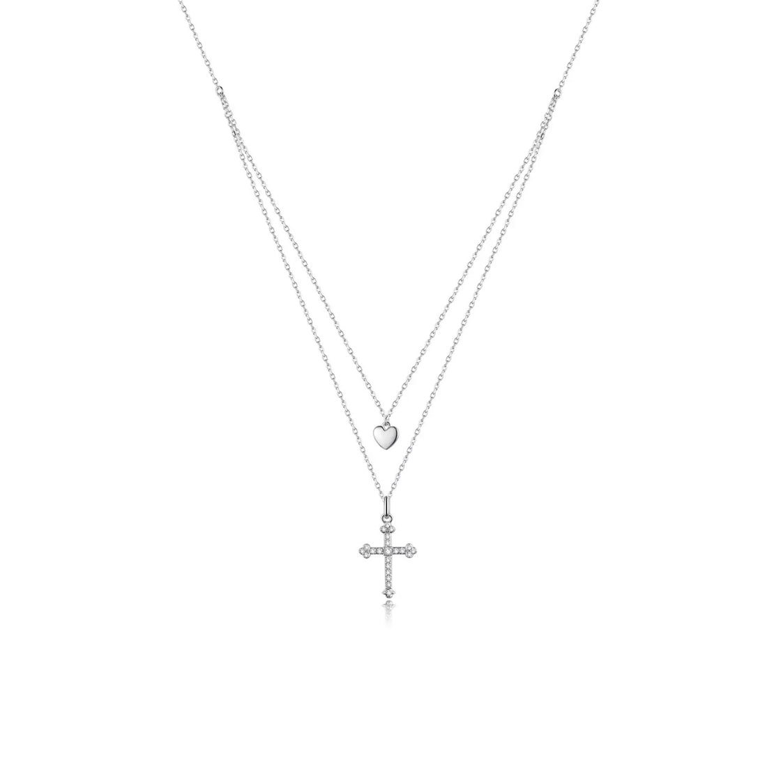 Colier din argint Double Cross Heart, Argint 925, Pentru Femei 2.9g