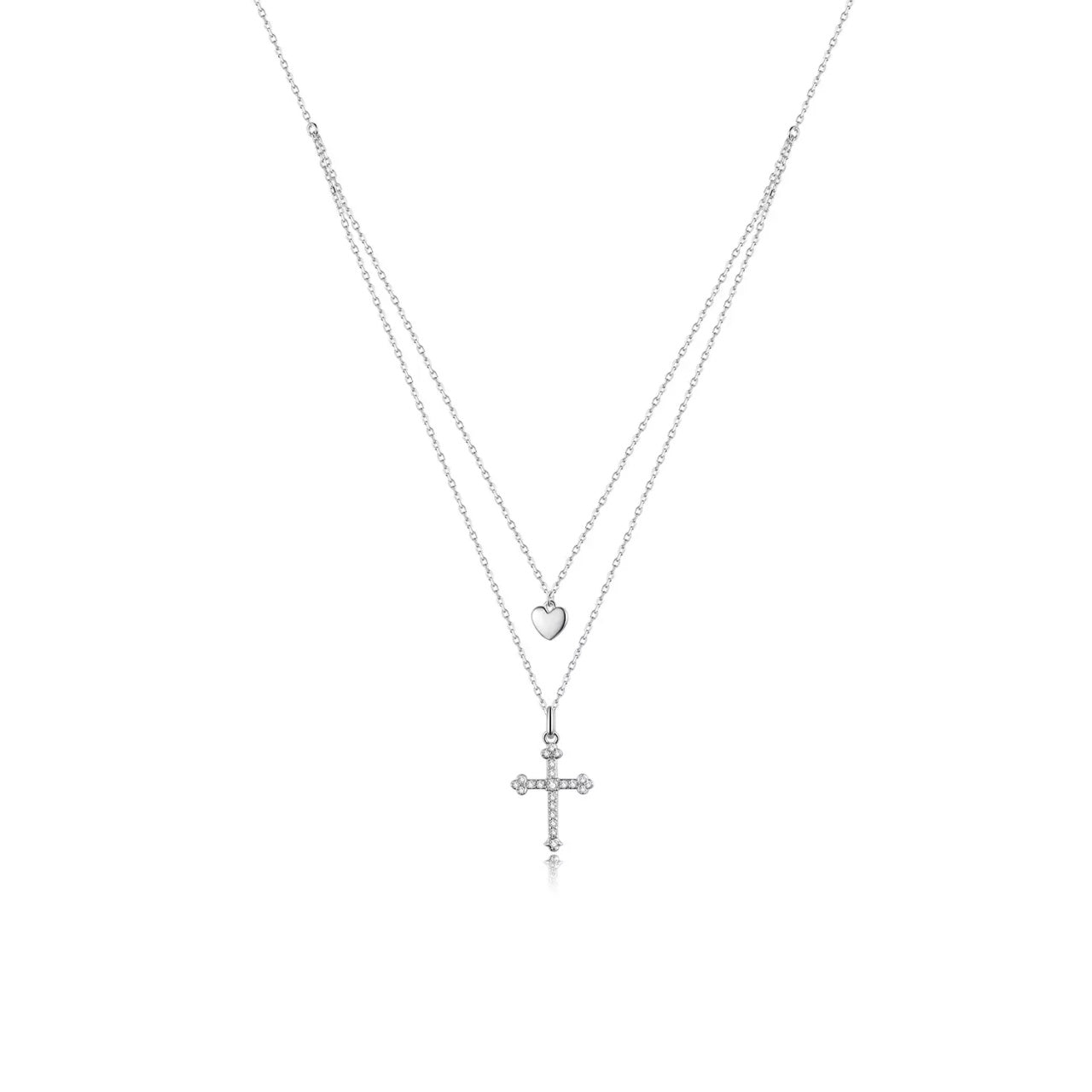 Colier din argint Double Cross Heart, Argint 925, Pentru Femei 2.9g
