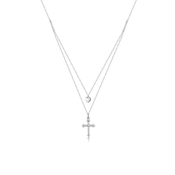 Colier din argint Double Cross Heart, Argint 925, Pentru Femei 2.9g