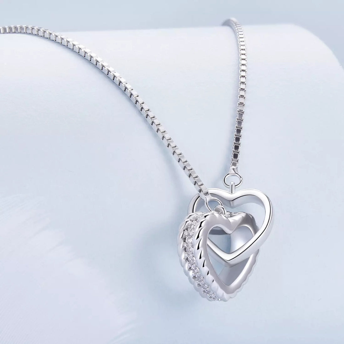 Colier din argint Double Heart, Argint 925, Pentru Femei