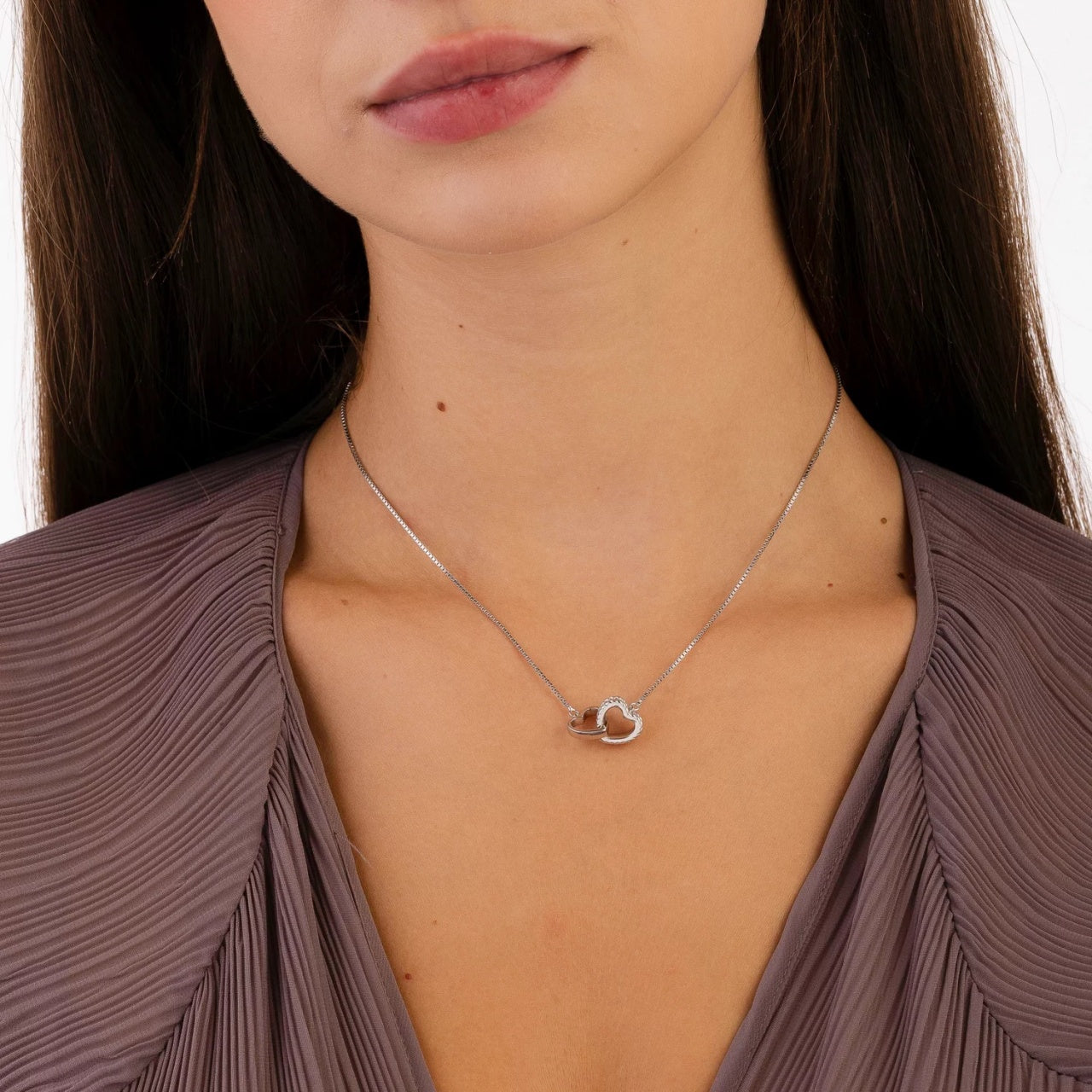 Colier din argint Double Heart, Argint 925, Pentru Femei