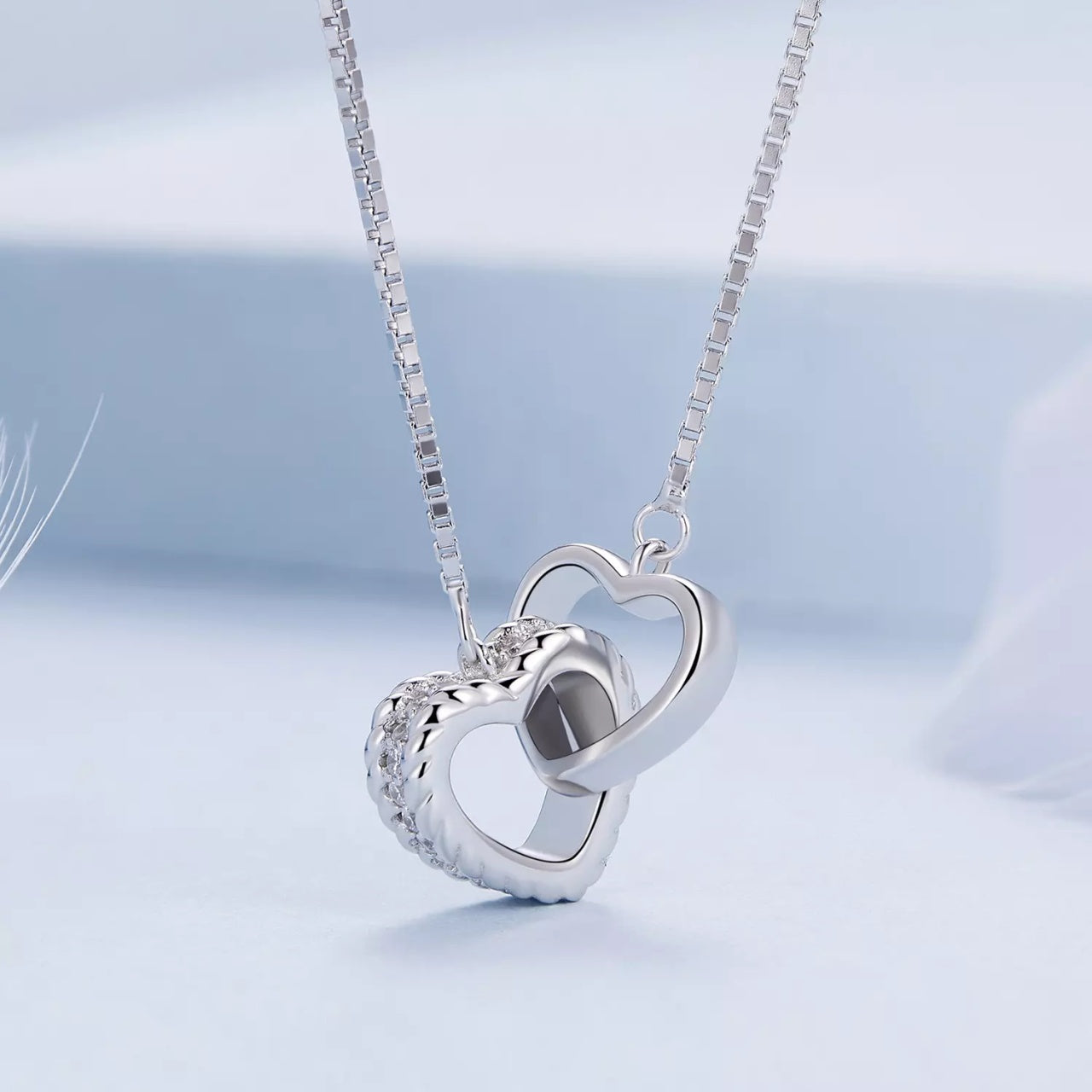 Colier din argint Double Heart, Argint 925, Pentru Femei