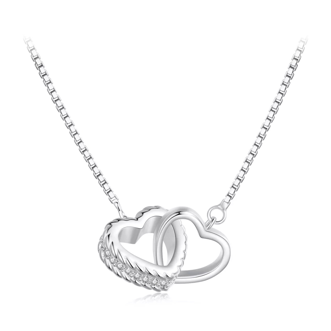 Colier din argint Double Heart, Argint 925, Pentru Femei