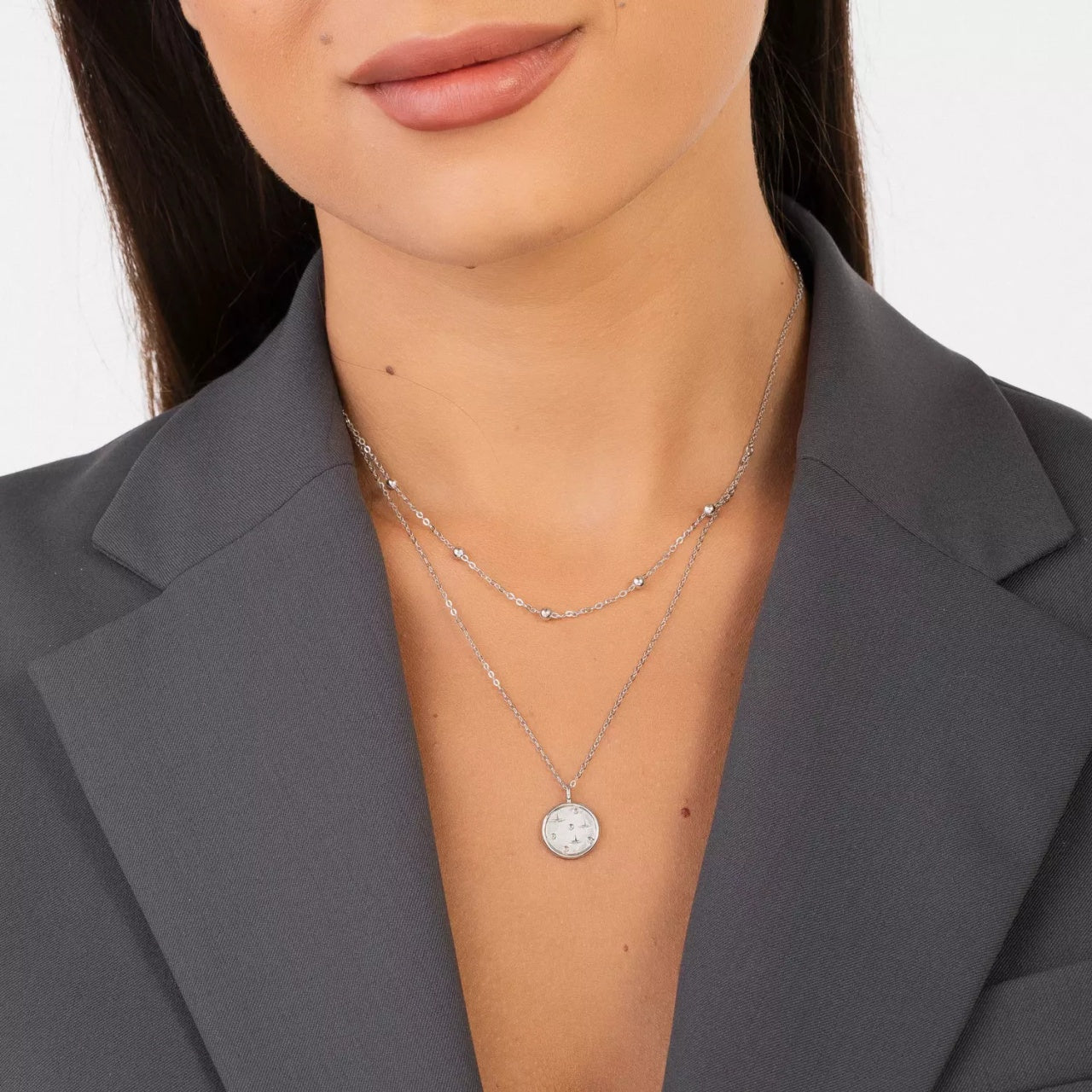 Colier din argint Double Layer Coin Chain, Argint 925, Pentru Femei