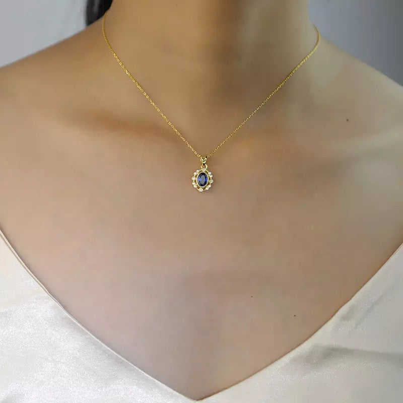 Colier Din Argint 925 Gold and Blue SAPPHIRE 2.1g