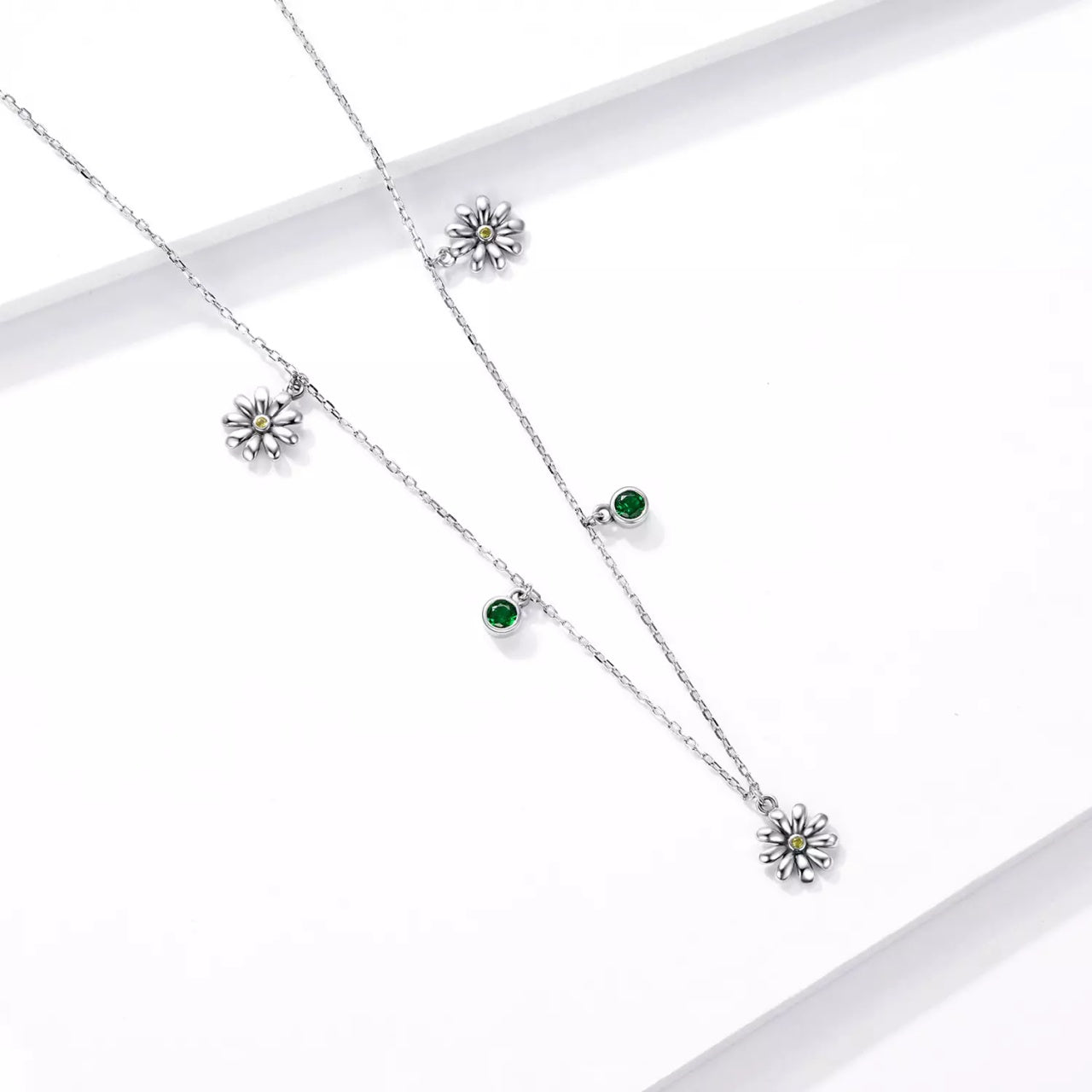 Colier din argint Green Daisy Crystals, Argint 925, Pentru Femei