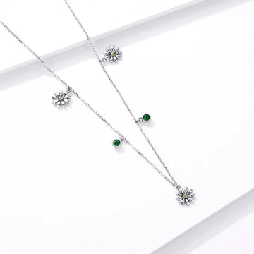 Colier din argint Green Daisy Crystals, Argint 925, Pentru Femei