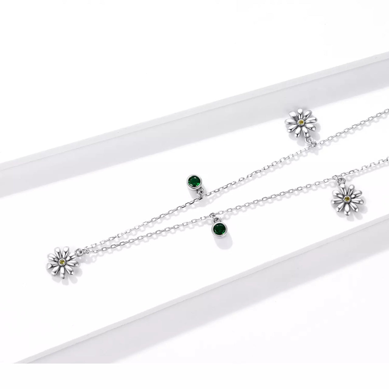 Colier din argint Green Daisy Crystals, Argint 925, Pentru Femei