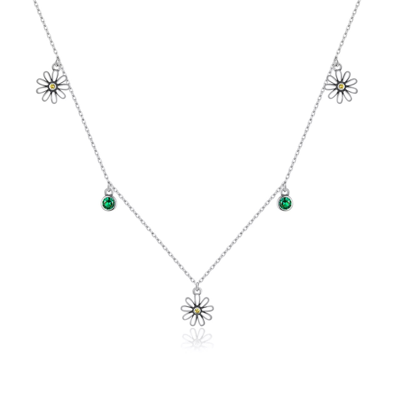 Colier din argint Green Daisy Crystals, Argint 925, Pentru Femei