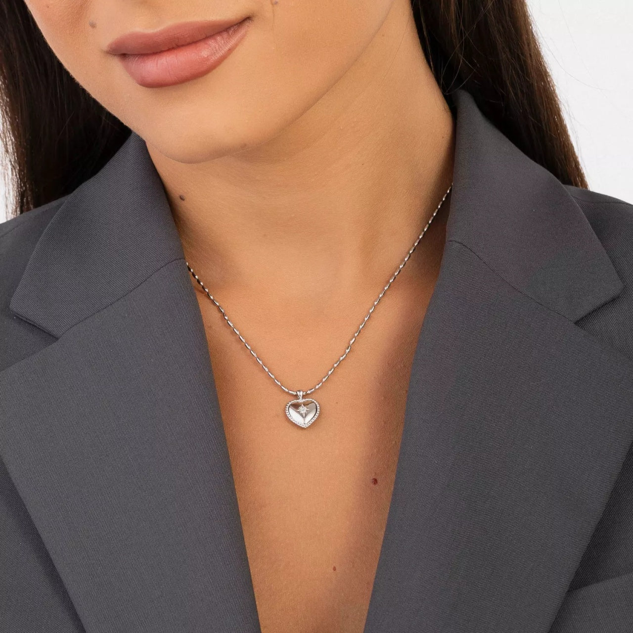 Colier din argint Heart Crystal Star, Argint 925, Pentru Femei