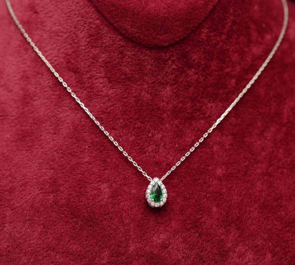 Colier din Argint 925 Lacrima cu piatra Verde 1.3g
