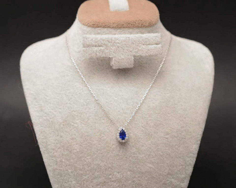Colier din Argint 925 Lacrima cu Safir Albastru 1.7g