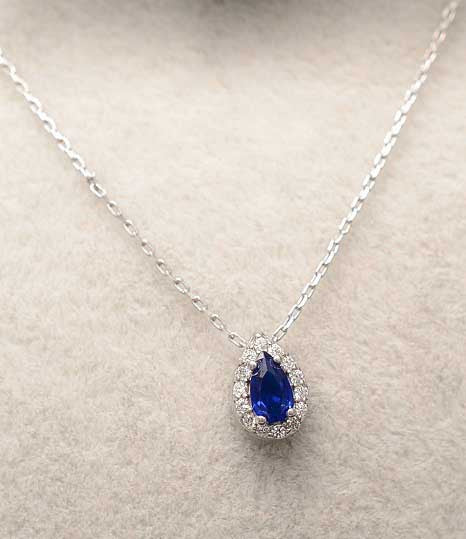 Colier din Argint 925 Lacrima cu Safir Albastru 1.7g