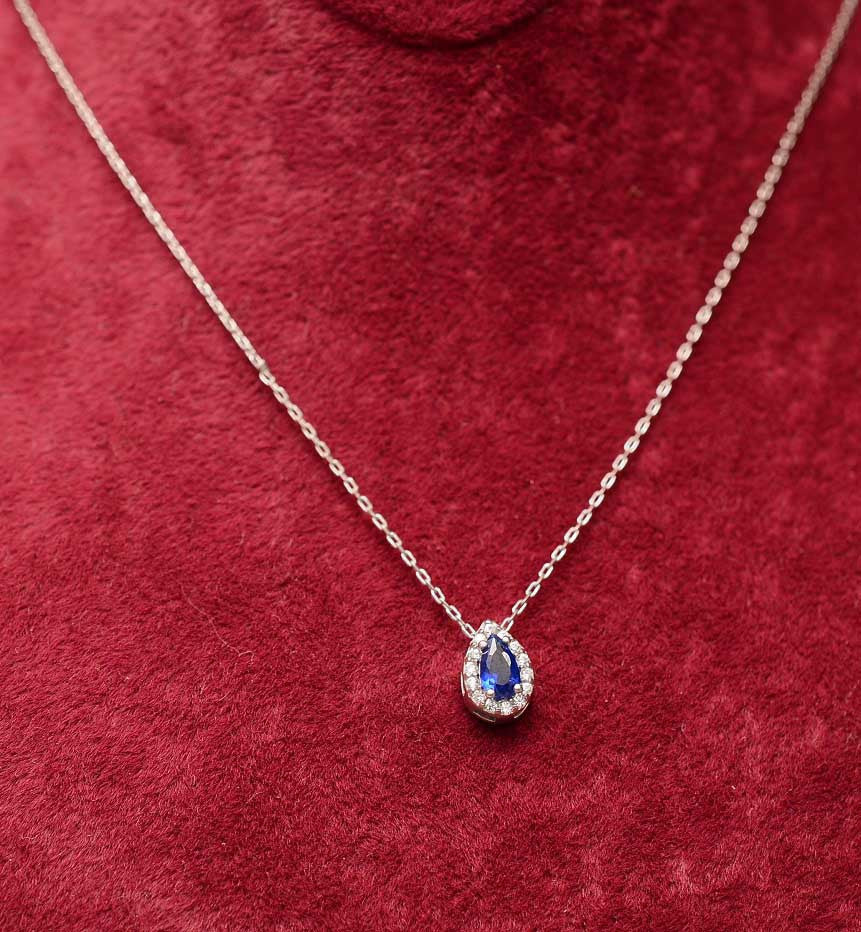 Colier din Argint 925 Lacrima cu Safir Albastru 1.7g