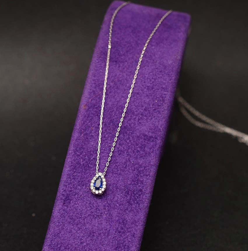 Colier din Argint 925 Lacrima cu Safir Albastru 1.7g