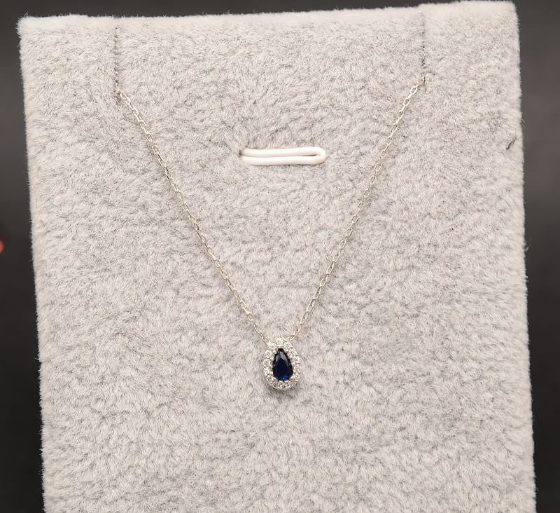 Colier din Argint 925 Lacrima cu Safir Albastru Inchis 1.3g