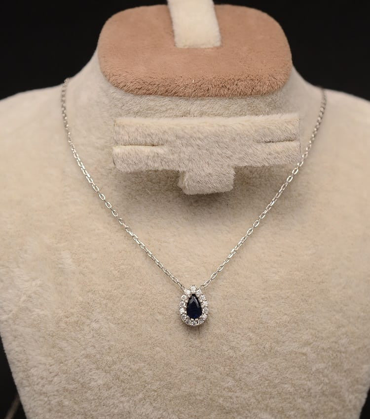 Colier din Argint 925 Lacrima cu Safir Albastru Inchis 1.3g