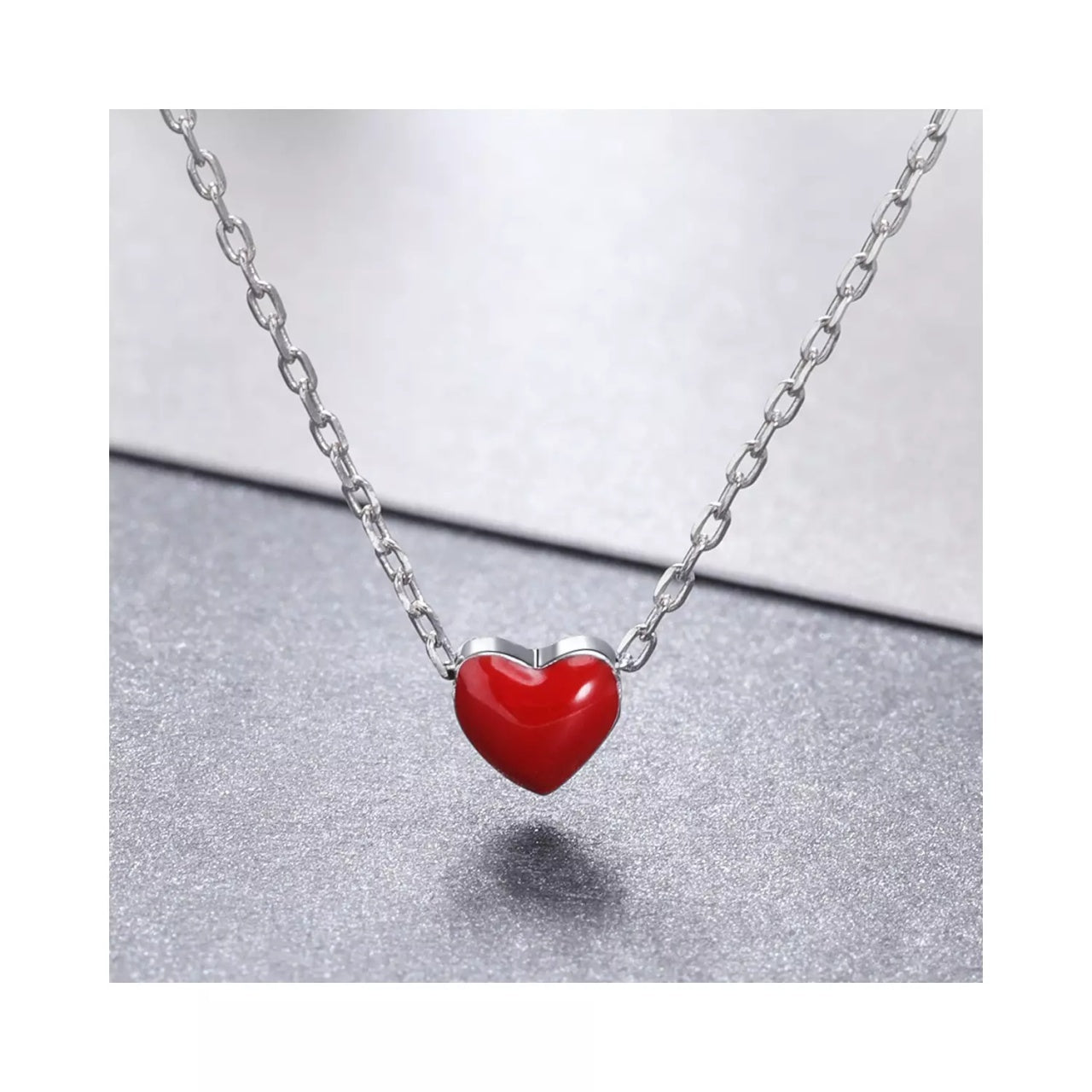 Colier din argint Little Red Heart, Argint 925, Pentru Femei 1.59g