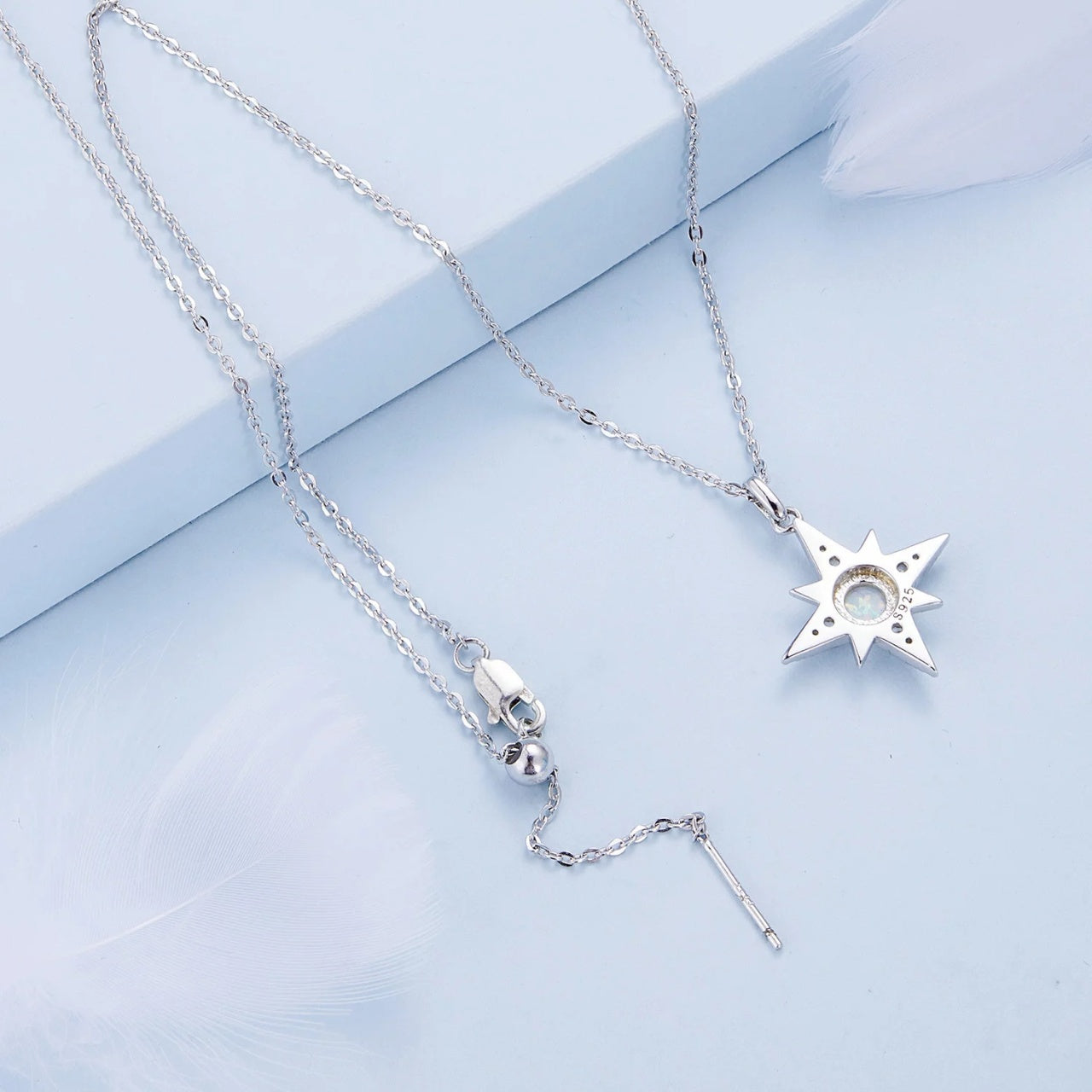 Colier din argint Opal Star and Cristals, Argint 925, Pentru Femei
