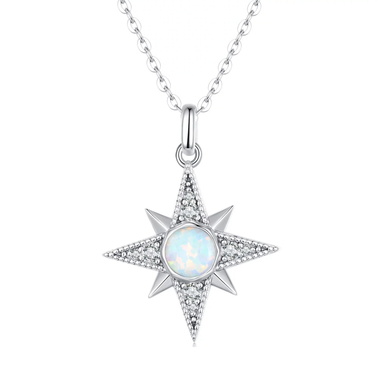 Colier din argint Opal Star and Cristals, Argint 925, Pentru Femei