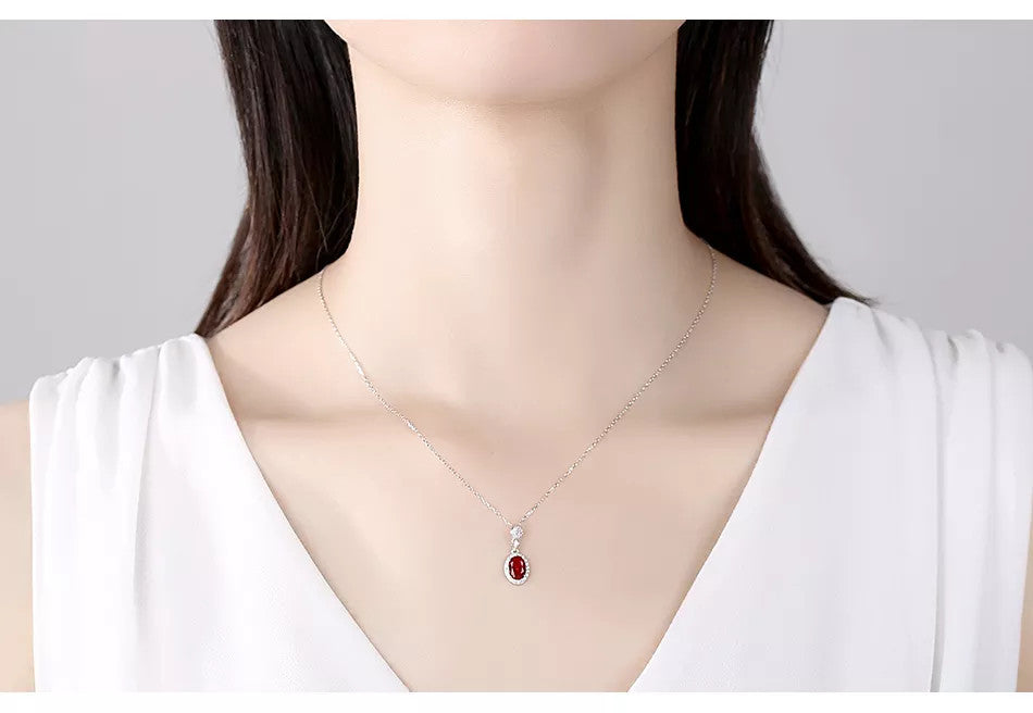Colier Din Argint 925 Piatra Red Zirconiu Oval 1.7g